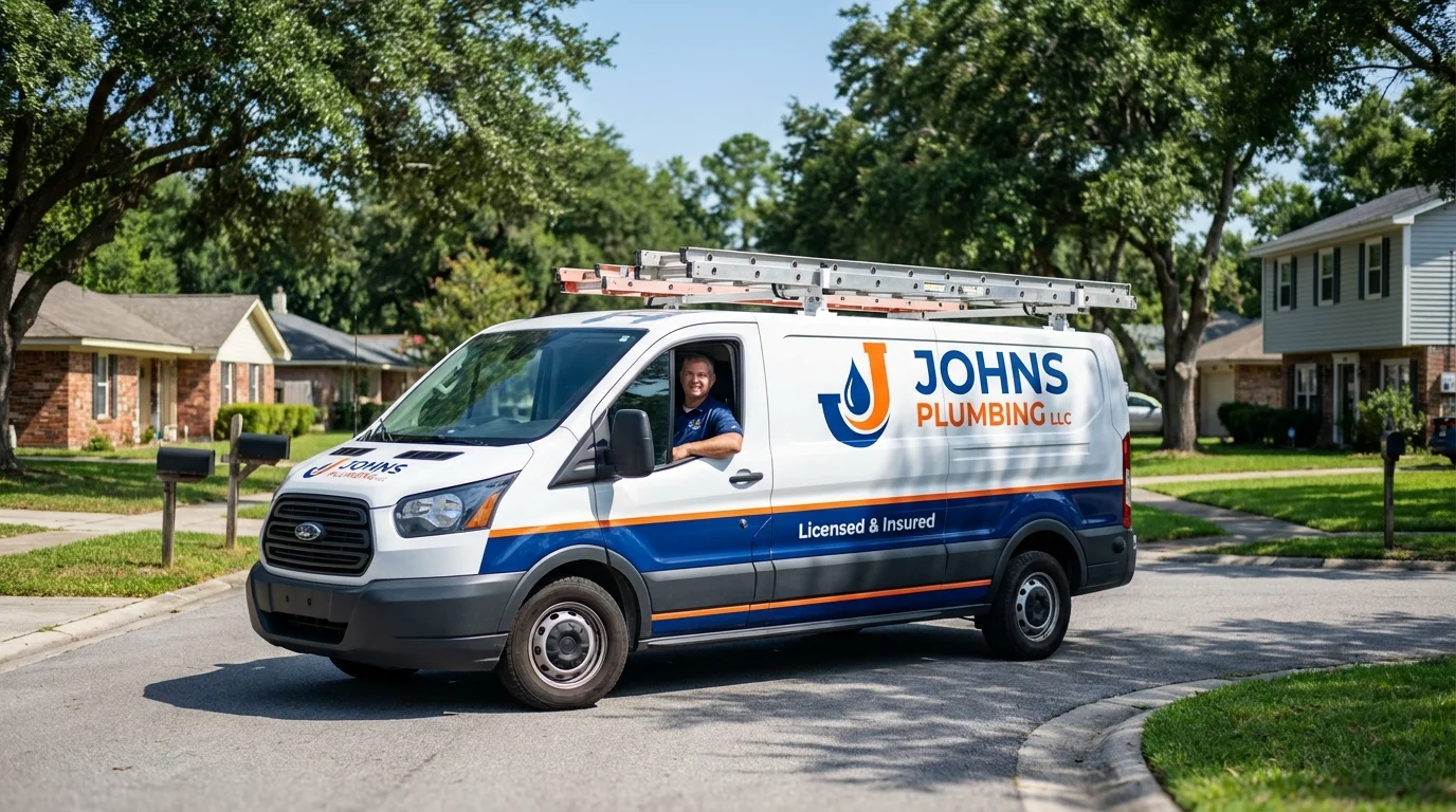 Johns Plumbing LLC service van in Saint Joseph, IL