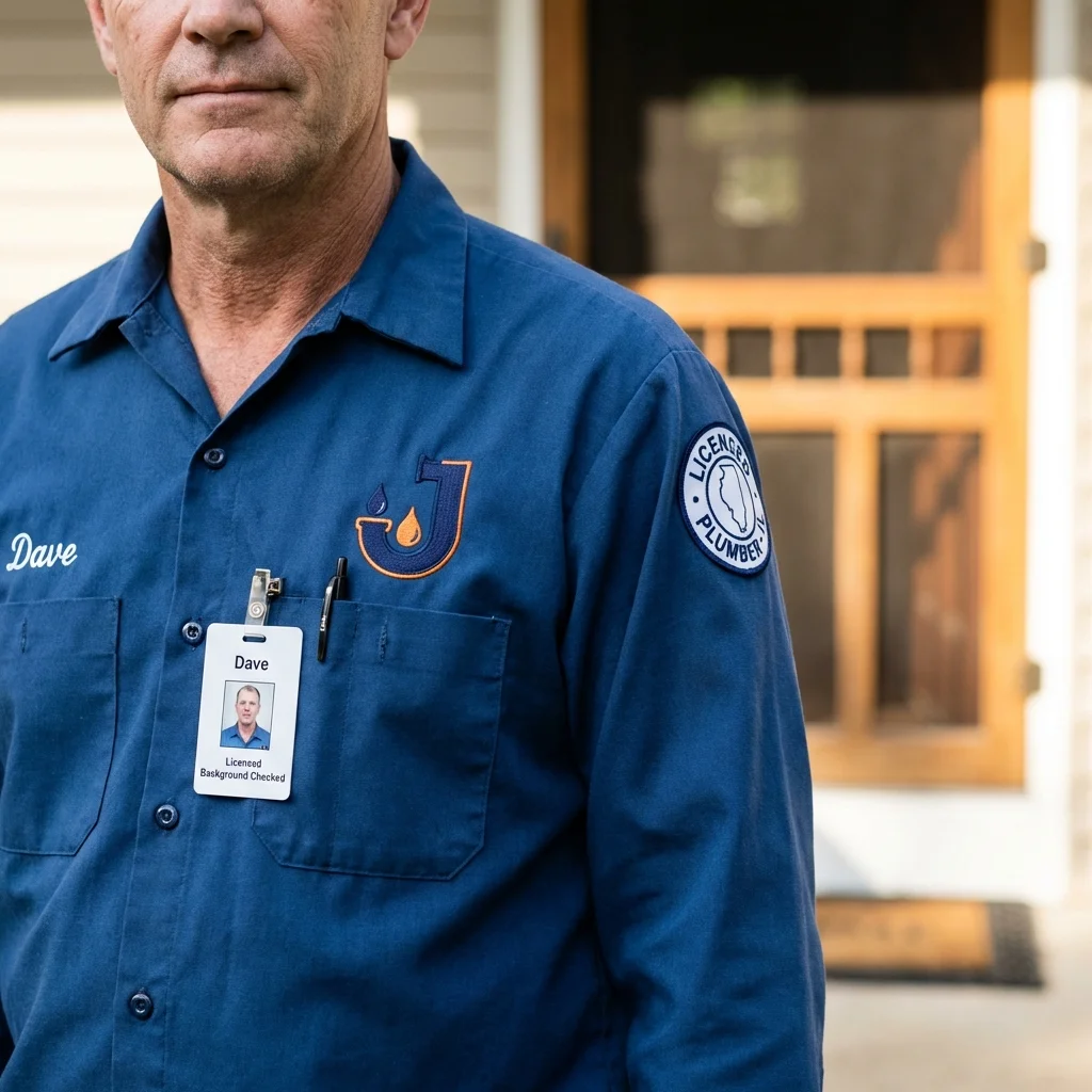 Licensed plumber showing ID badge in Saint Joseph, IL