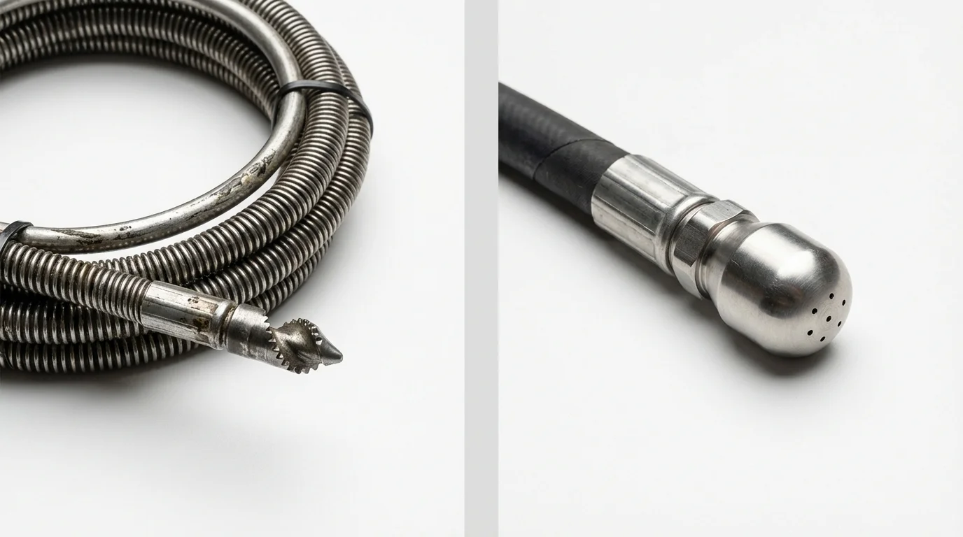 Drain snake cable and hydro jetting nozzle used for drain cleaning in Saint Joseph, IL