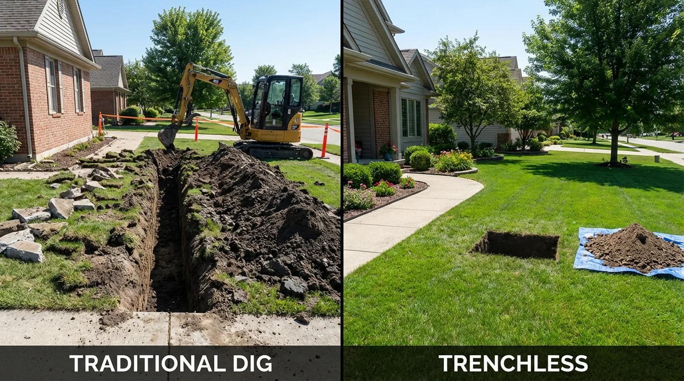 Trenchless sewer repair with minimal yard damage versus traditional excavation in Saint Joseph, IL